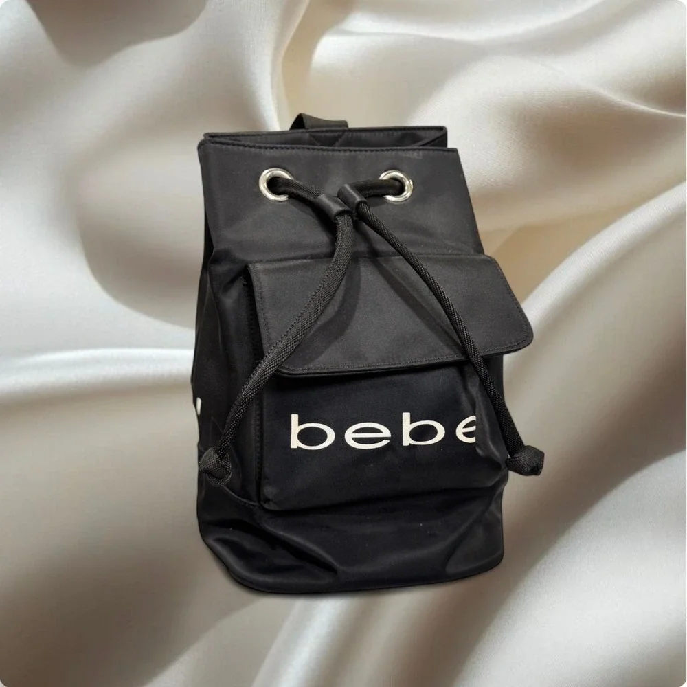 Y2K Bebe Sport nylon black mini‎ backpack drawstring bag